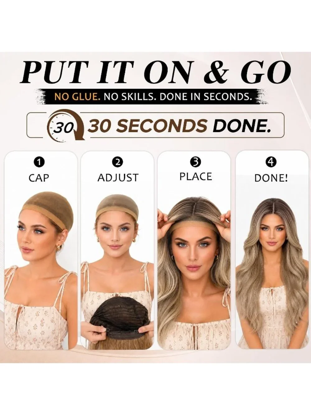 Women's 26 Inch Ash Brown Long Wavy Synthetic Glue Less 4x4 Lace Front Wig